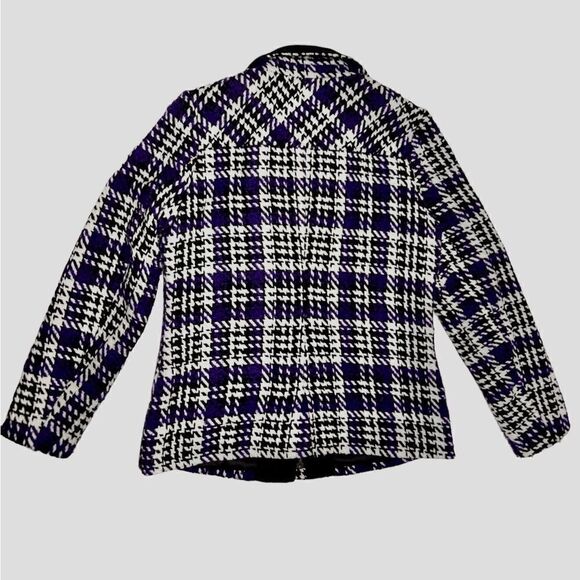 Tribal Wool Blend Coat Purple White Plaid Houndstooth Patterned Winter Jacket - Picture 6 of 10